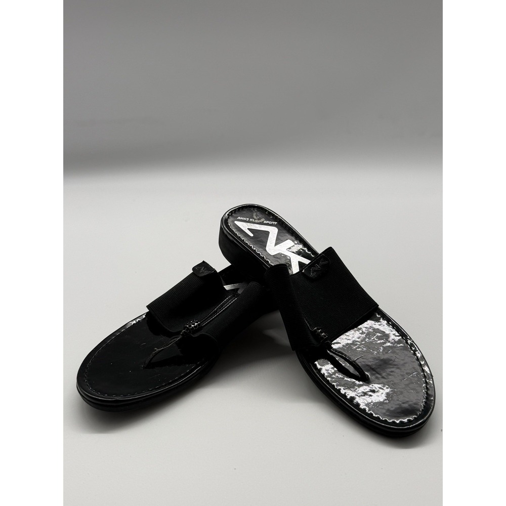 Anne Klein‎ Womens Thong Sandals Slip On Size 9 Slide Black Elastic Strap